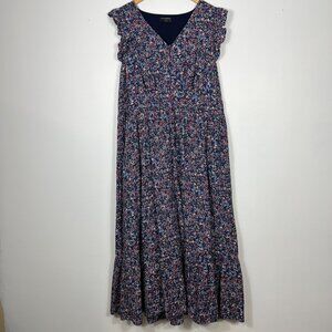 Lane Bryant Flutter Sleeve Maxi Dress Womens 18 Blue Floral Romantic Cottagecore